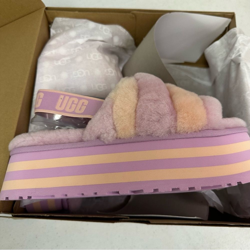 New Ugg Disco Stripe Slide Platform Sandal Slippers Purple Pink Dusk Combo - Picture 3 of 6